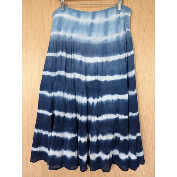 Chaps Tie Dye Gauzy Tiered Maxi Skirt Womens Size Large Blue Boho Festival - Picture 4 of 10